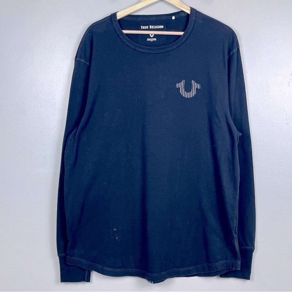 True Religion Men's Long Sleeve Skeleton Graphic Black Tee Size L; Streetwear